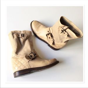 Buttero quilted leather canvas moto boots